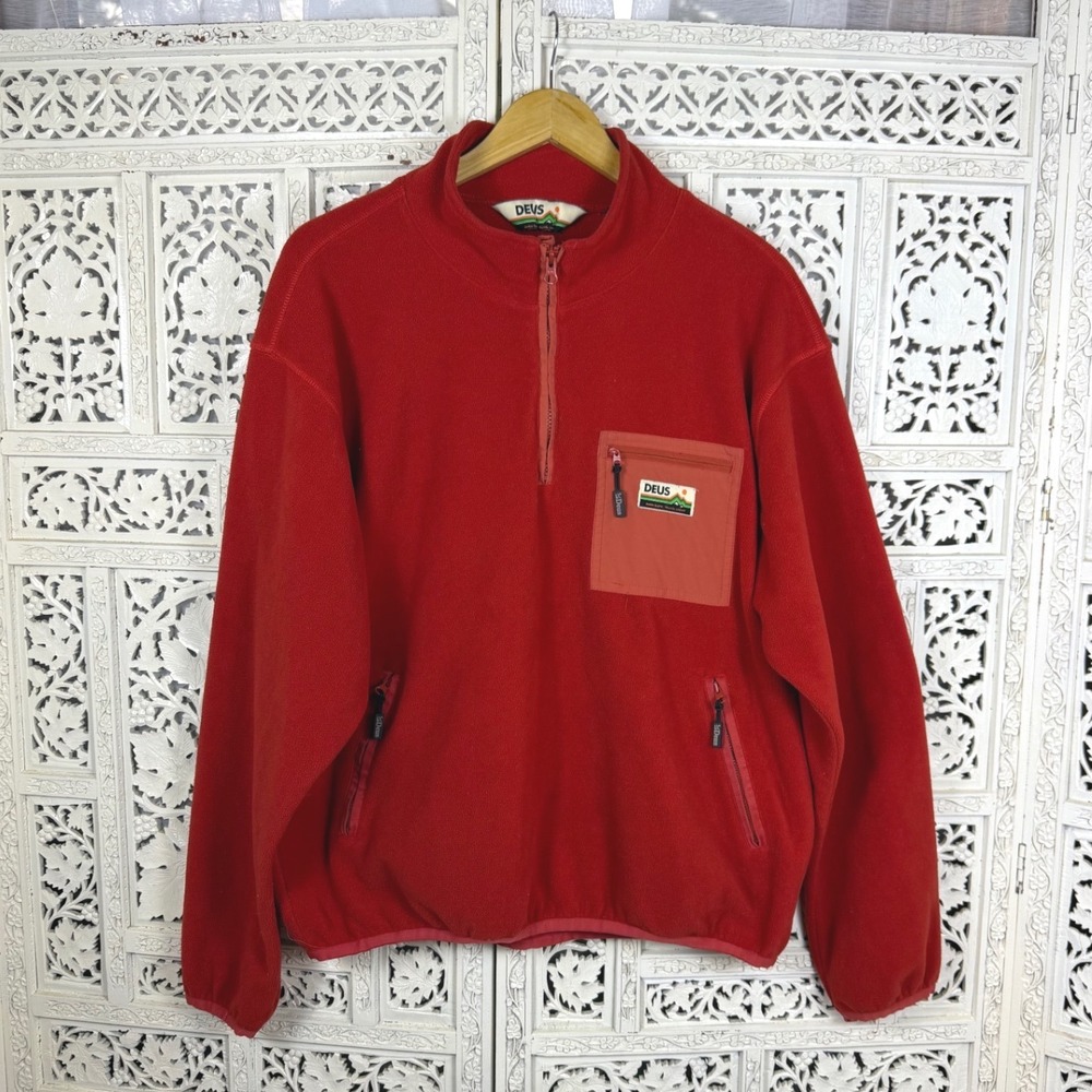 Deus Ex Machina Orange Fleece Quarter Zip Pullover Sweatshirt Sz L‎ Outdoors